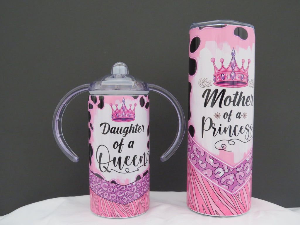 Queen and Princess Mama and Mini Skinny 20 oz/12 oz Tumbler and Sippy Cup