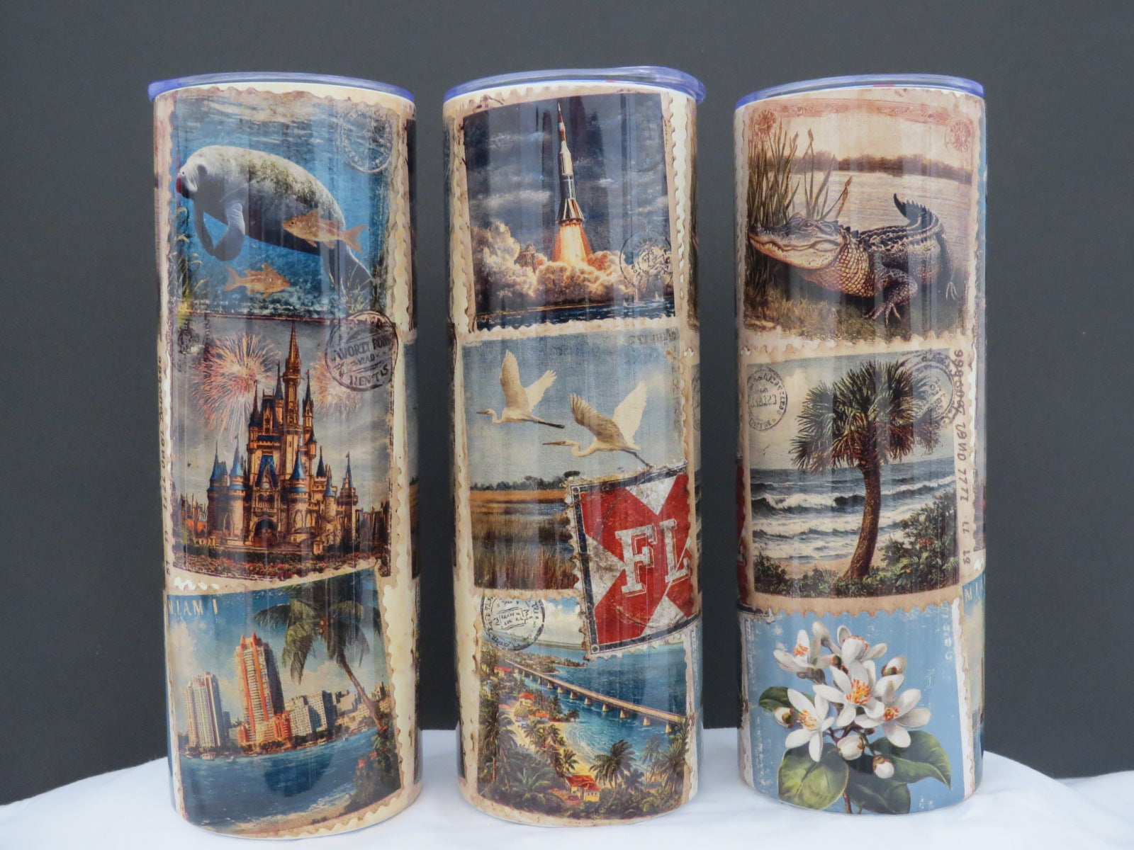 Florida Vintage Stamps Skinny 20 oz Tumbler