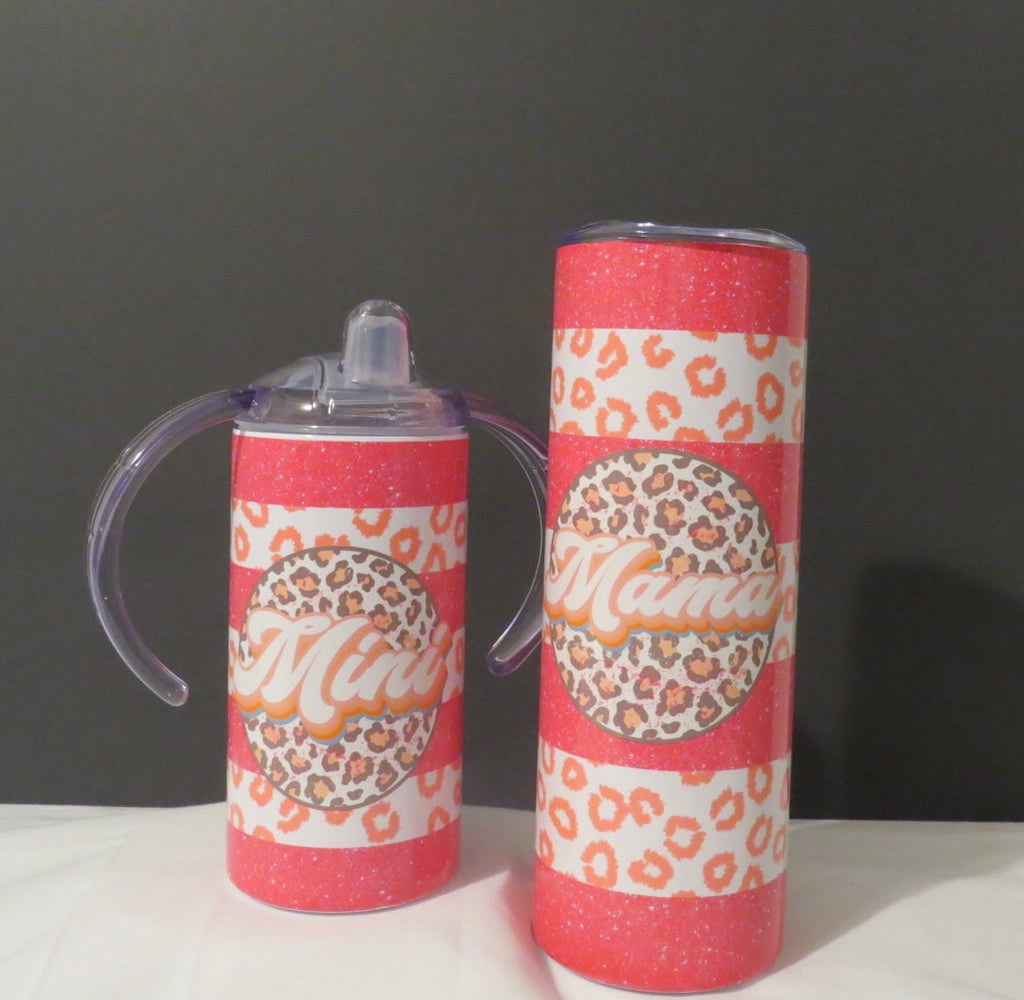 Leopard Print Mama and Mini Skinny 20 oz/12 oz Tumbler and Sippy Cup