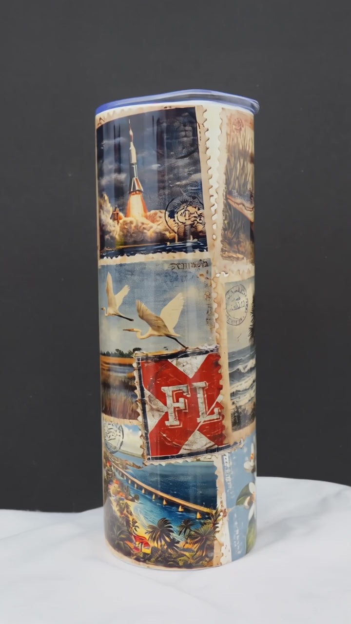 Florida Vintage Stamps Skinny 20 oz Tumbler